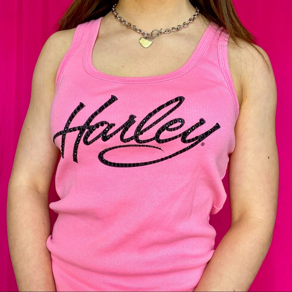 Harley Davidson pink rhinestone tank top
